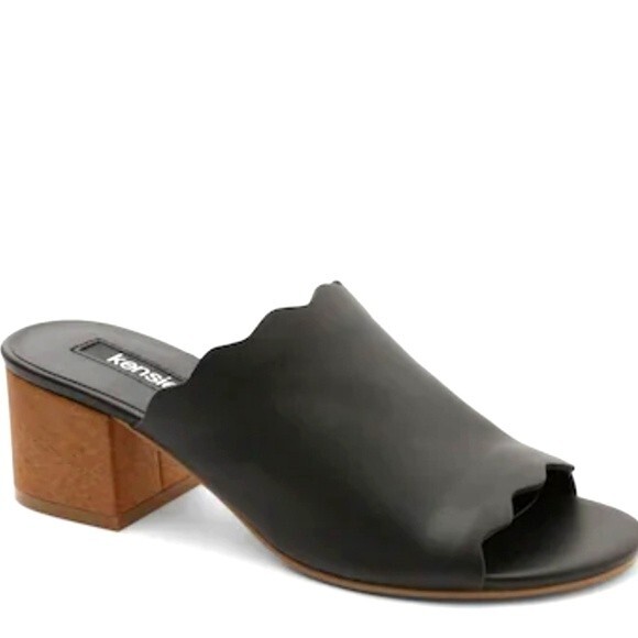 Kensie Hajari Genuine Black Leather Heeled Sandals - Picture 1 of 12